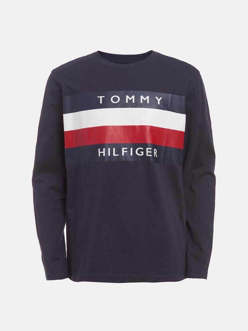 Fiú Tommy Hilfiger Big Stripe Long-Sleeve Póló Sötétkék | HU 2248VRW